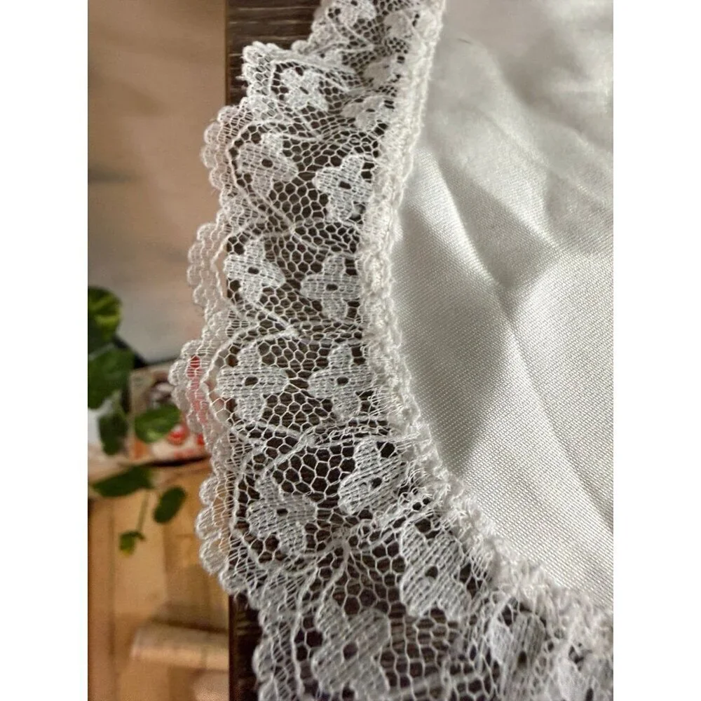 Vintage Satin Baptism Bib with Lace Trim